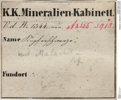 Etiketten zu Malachit (NHMW-MIN-Ax555)